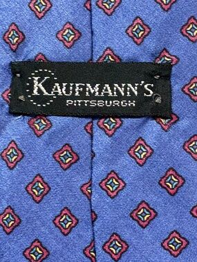 Vintage Kaufmann's Pittsburgh Red Blue Geometric Silk Club Necktie 3” Wide